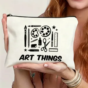 Minimalist art print canvas zipper pouch, casual cosmetic bag and stationery organizer for use.