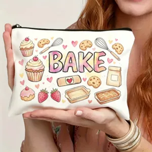 Aquarell Backen Druck Canvas Kosmetiktasche, süße Farbverlauf Buchstaben Reißverschlusstasche.