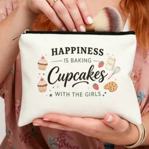 Bolso de maquillaje de lona con estampado de cupcakes, estuche cosmético con cremallera.