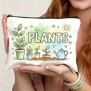 Detailansicht der Canvas Kosmetiktasche mit Aquarell Pflanzenmustern und Reißverschluss.