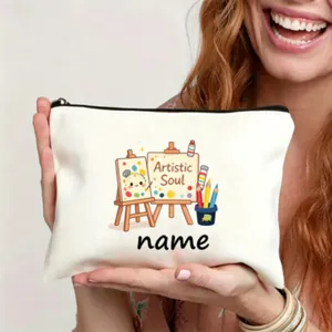 Leinwand Federmäppchen Reißverschluss Kosmetiktasche personalisiert Name Kunst Design