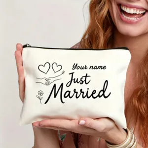 Custom bridal makeup bag with wedding line art design for bridesmaid gifts and daily storage