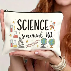 Stoff-Kosmetiktasche mit Wissenschafts-Design, Reißverschluss-Federmäppchen für Schüler.