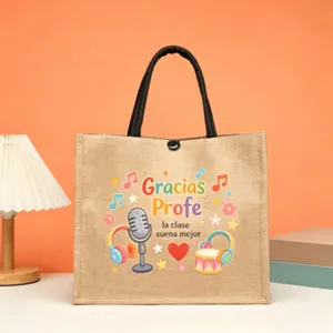 Spanisch Lehrer Geschenk Jute Tasche mit süßem Cartoon Design und Musik Thema Druck.