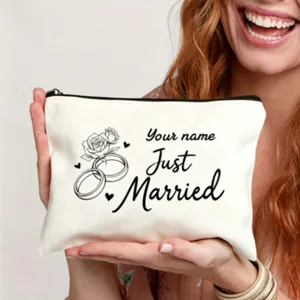 Custom bride cosmetic bag wedding makeup pouch personalized bridesmaid canvas zipper bag gift
