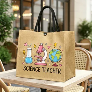 Cartoon Jute Tragetasche Für Damen Umweltfreundliche Einkaufstasche Aus Leinen Niedliche Handtasche Aus Baumwolle Und Leinen Geschenk Für Lehrer