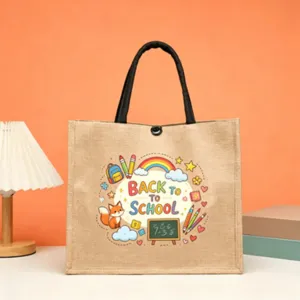 Cartoon Print Cotton Linen Tote Bag Reusable Jute Burlap Handbag For Teacher Day Back To School Shopping Travel Gift