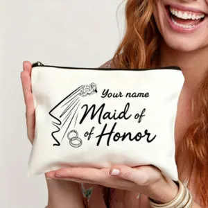 Customized bridal bridesmaid makeup bag canvas zipper pouch for wedding party gift.