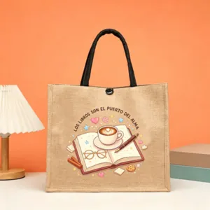 American Style Grandma Blessing Jute Tote Bag Education Theme Burlap Handbag Teachers Day Gift Printed Casual Open Top Shopping Bag For Women