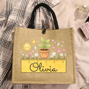 Jute Tragetasche mit süßem Pflanzen Motiv, personalisierte Einkaufstasche für den täglichen Gebrauch.
