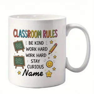 Tasse à café en céramique blanche règles de classe enseignant cadeau personnalisé