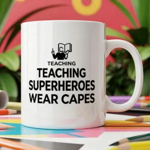 Primer plano detallado de una taza de café de cerámica blanca con diseño inspirador.