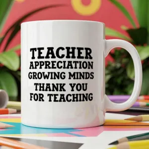 Tasse a cafe en ceramique pour professeur, mug blanc texte noir ideal cadeau de bureau.