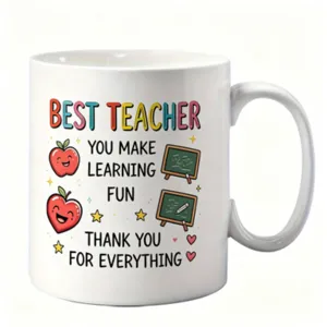 Tasse en Porcellana d'Os Moderne Dessin Animé Appréciation des Enseignants Lettres Colorées Motifs Scolaires Résistante à la Chaleur
