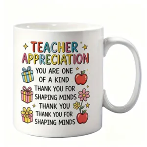 Tasse à café en céramique remerciement enseignant avec impression cadeau pomme dessin animé.