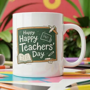 Teacher day ceramic coffee mug with cute blackboard pattern, perfect office gift for teacher.