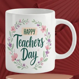 Tazza da Caffè in Porcellana di Cenere d'Ossa Ghirlanda ad Acquerello Festa degli Insegnanti Minimalista Moderno Ceramica Regalo