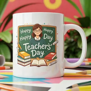 Cute cartoon teacher day ceramic coffee mug office gift white cup with blackboard books design