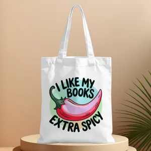 Borsa tote in tela bianca con divertente grafico peperoncino amante dei libri casual