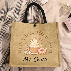 Jute-Tragetasche mit Kaffeemotiv, ideales personalisiertes Lehrergeschenk und tolle Tasche.