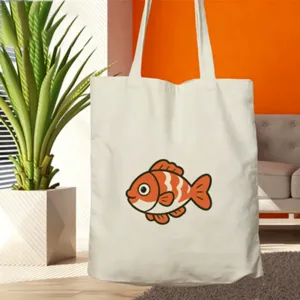 Borsa shopper in tela con simpatico pesce dei cartoni animati, borsa casual per donna.