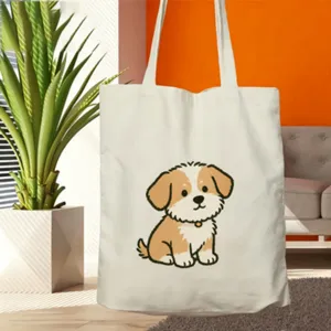 Borsa tote in tela con stampa di cucciolo di cane, borsa a spalla casual per uso quotidiano.