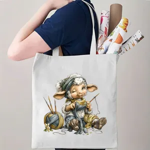 Leuke vintage cartoon schaap canvas shopper tas, perfect voor dagelijks winkelen en gebruik.