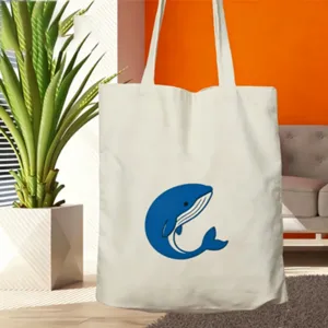 Borsa tote in tela con stampa di balena blu carina, ideale per il commuting quotidiano.