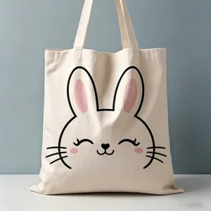 Borsa tote in tela con muso di coniglio carino, borsa a spalla elegante per uso quotidiano.