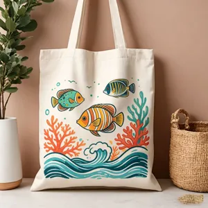 Borsa in tela con motivo di pesci e coralli, grande borsa a tracolla per uso quotidiano.