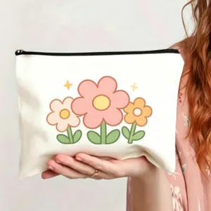 Schöne retro blumen leinen kosmetiktasche für damen, tragbare make-up tasche mit reißverschluss.