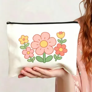 Süße retro Blumen Leinwand Kosmetiktasche für Damen, tragbare Reißverschluss Make-up Tasche.