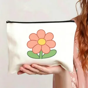 Leinwand Make-up Tasche mit niedlichem Retro-Blumenmuster, praktischer Reißverschluss.
