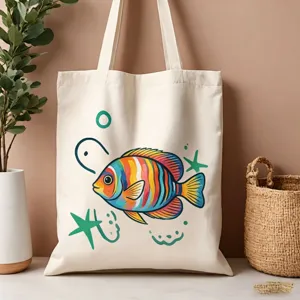 Borsa tote in tela con stampa di pesce colorato grande capacità borsa a spalla ecologica