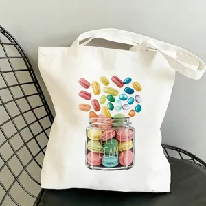 Einfashionliche Segeltuch-Tragetasche mit buntem Bonbon-Glas-Druck für Reise und Alltag.