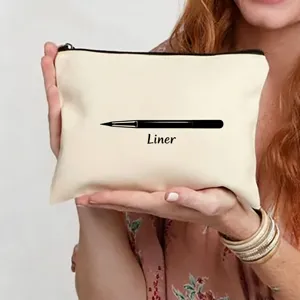 Pochette de maquillage en toile pour femme, trousse de cosmétiques pratique pour les voyages.