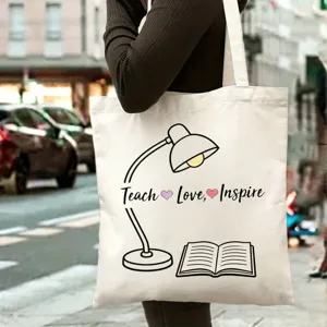 Sac cabas en toile pour enseignant avec impression de livre de lampe, grand sac décontracté.