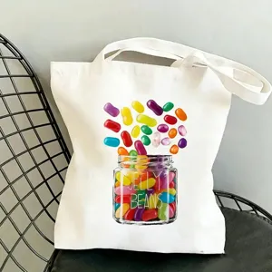 Modische bedruckte Canvas-Tragetasche für Reisen, Strand und Alltag mit niedlichem Bonbon-Design.