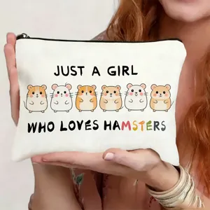 Canvas makeup pouch cute hamster print zipper cosmetic bag daily travel gift for women