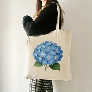 Lässiger blauer Hortensien-Druck Canvas Tragetasche für Damen und Herren, stilvolle Alltagstasche.