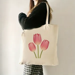 Elegante Stofftasche mit rosa Tulpenprint, modische Umhängetasche für den alltäglichen Gebrauch.