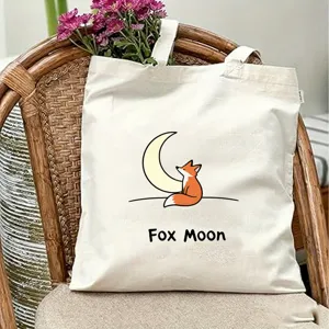 Segeltuch Tragetasche mit Fuchs Mond Print, lässige Schulter Handtasche für Reise und Strand.
