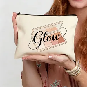 Trousse de maquillage en toile tendance avec imprimé palette, pochette zippée pour voyage.