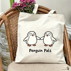 Segeltuch Tragetasche mit süßem Pinguin Design, ideal für tägliche Reisen und Strand.