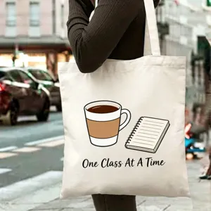 Sac cabas en toile pour enseignant avec motif café, grand sac d'épaule décontracté et pratique.