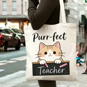 Sac cabas en toile grande capacite chat mignon cadeau professeur sac bandouliere