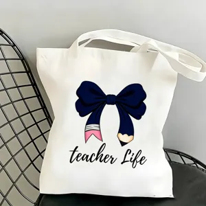 Borsa tote in tela stampata alla moda per uso quotidiano con un grazioso design a fiocco.