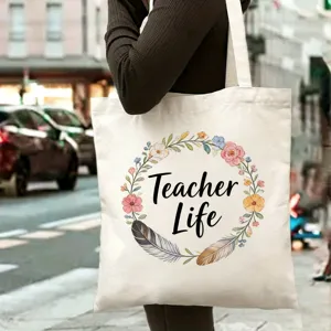 Grand sac cabas en toile vie de professeur imprimé floral sac à main shopping décontracté.
