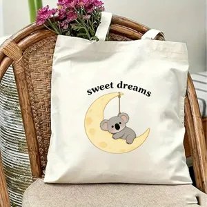 Cute koala canvas tote bag for travel, beach and daily use. Stylish casual shoulder bag.