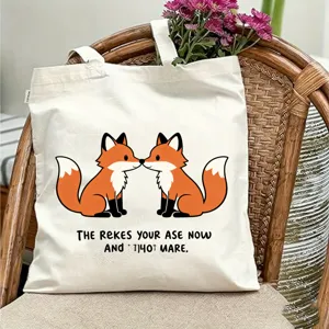 Segeltuch Tragetasche mit süßem Fuchs-Druck, lässige Schultertasche für Reisen und Alltag.